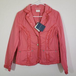 New BLUE WILLI'S Small Pink, Ruffle, Raw Edge Hem, Button-Down Jacket NWT